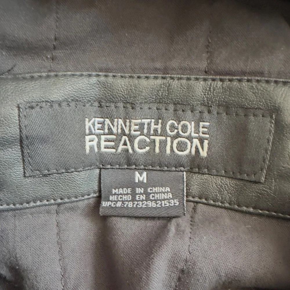 Kenneth Cole Reaction Mens Faux Leather Hooded Moto Jacket Gray Size M‎